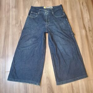 Vintage Kikwear Rising Sun K-91 Wide Leg Baggy Rave Jeans Sz 34 Denim Y2K Cargo